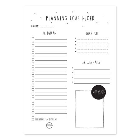 Fries Notitieblok ‘Planning Foar Hjoed’ – Zwart/wit – A5 Planners