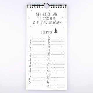 December van smalle Friese verjaardagskalender - Krúskes.nl