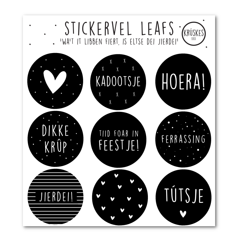 Stickervel Leafs Zwart/wit 9 stickers - Krúskes
