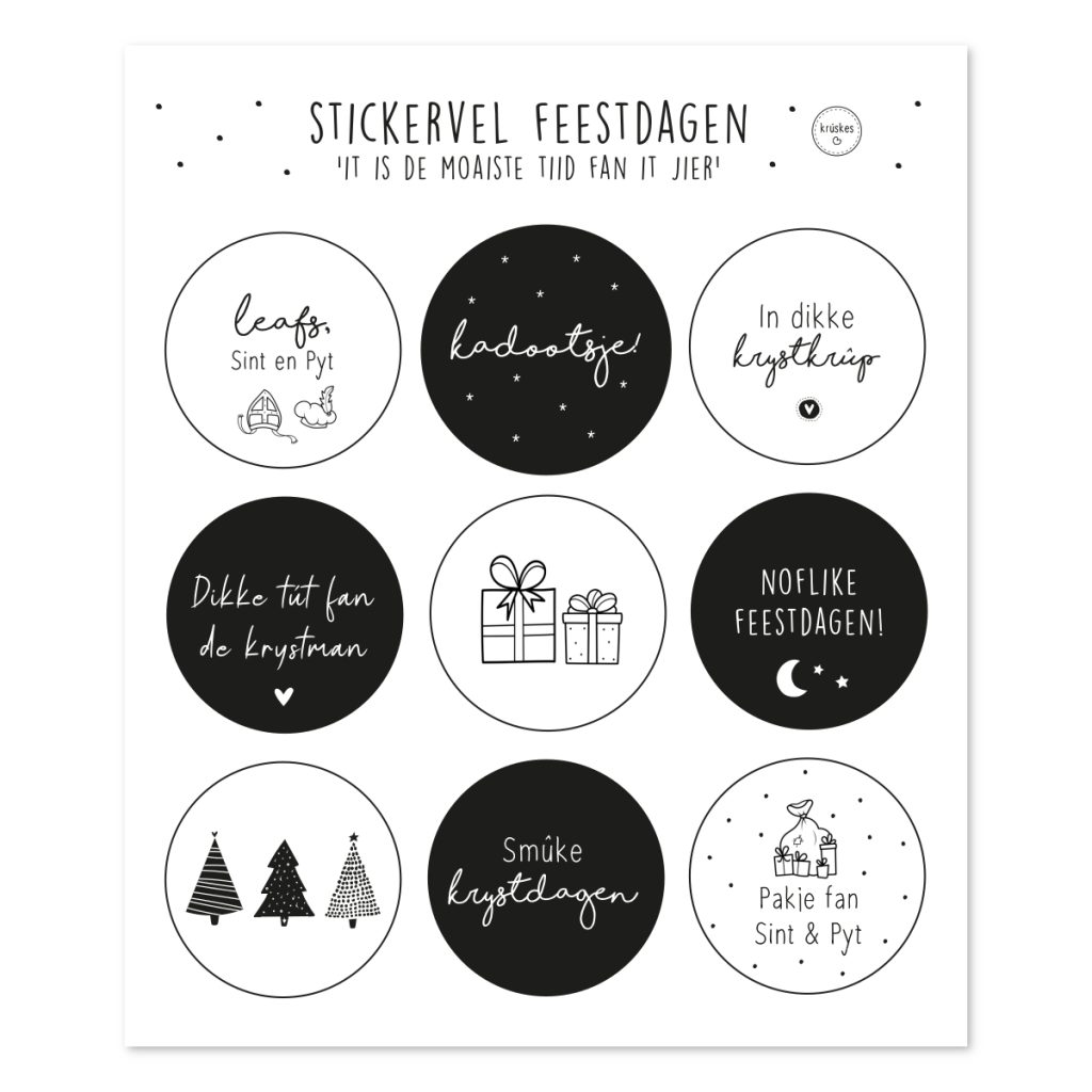 Stickervel Feestdagen Zwart/wit 9 stickers Kopen? Krúskes