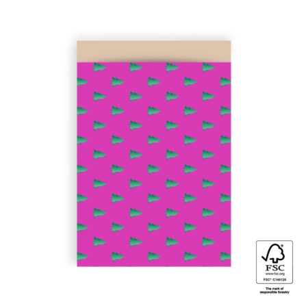 Cadeauzakjes – Kerstbomen roze/groen – 5 stuks – 17 x 25 cm Inpakzakjes