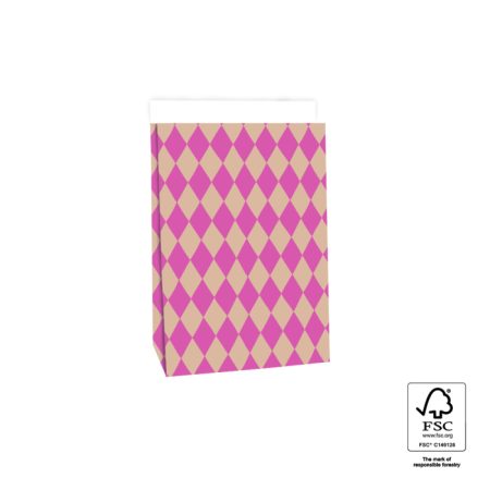 Blokbodemzakken – Harlequin Roze – 5 stuks – 17 x 10 x 25 cm Inpakzakjes