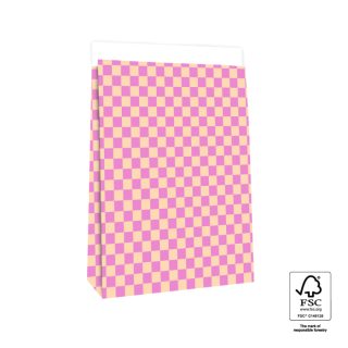 Blokbodemzakken - Ruitjes Roze/Peach - 5 stuks - 27 x 15 x 34 cm
