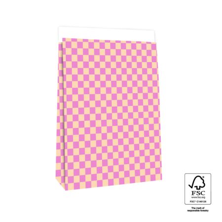 Blokbodemzakken - Ruitjes Roze/Peach - 5 stuks - 27 x 15 x 34 cm