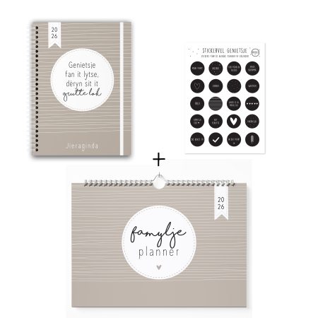 Voordeelset - Taupe - Agenda, Familieplanner & Stickervel