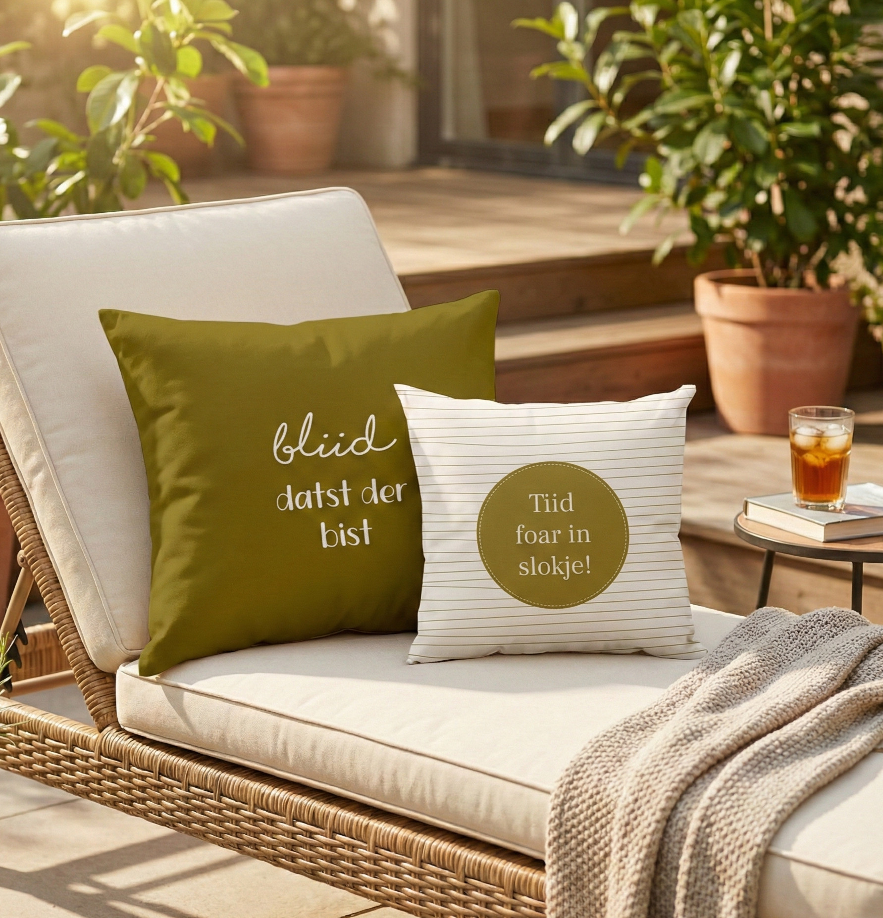 Buitenkussen 'Bliid datst der bist' - 50x50 cm - Afbeelding 2
